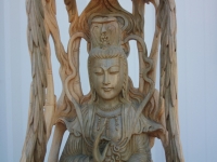 hand carved wood quan yin sculpture
