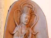 hand carved wood quan yin sculpture